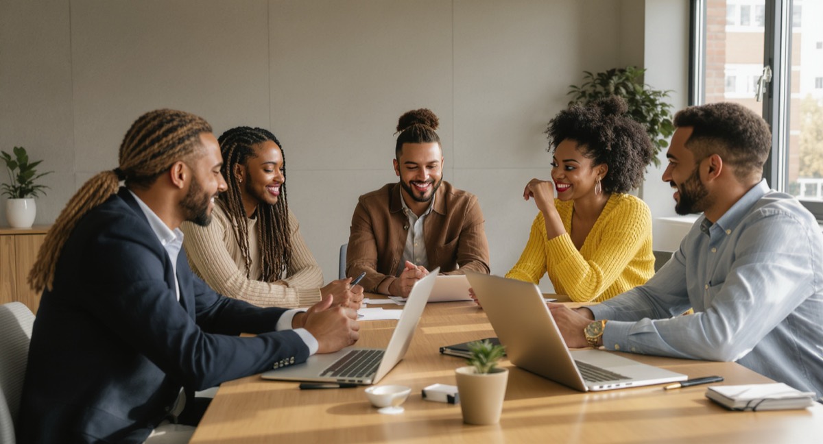 Professionals collaborating in a workplace — teamwork interview question preparation