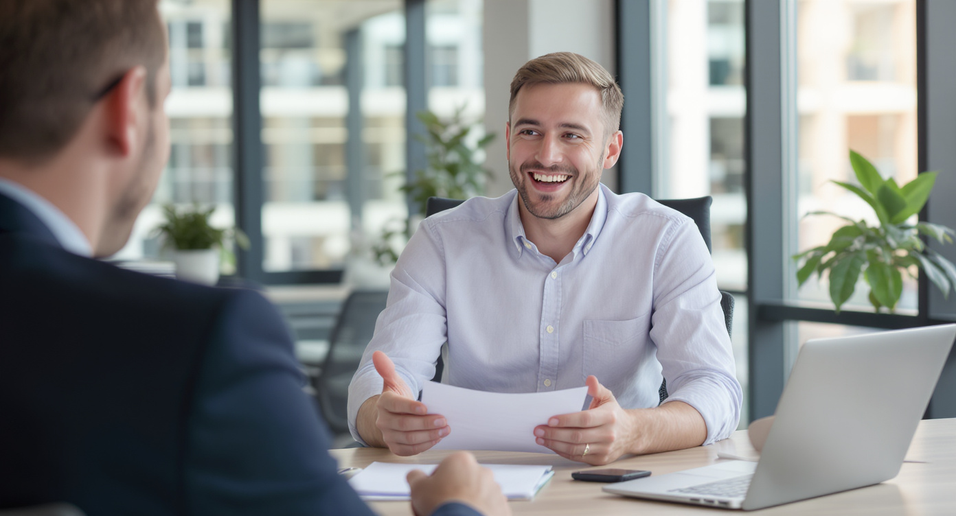 Professional structuring a clear, confident behavioural answer in a job interview