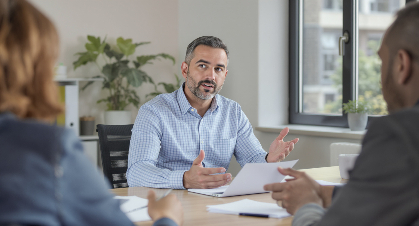 Professional describing their five-year career vision in a job interview