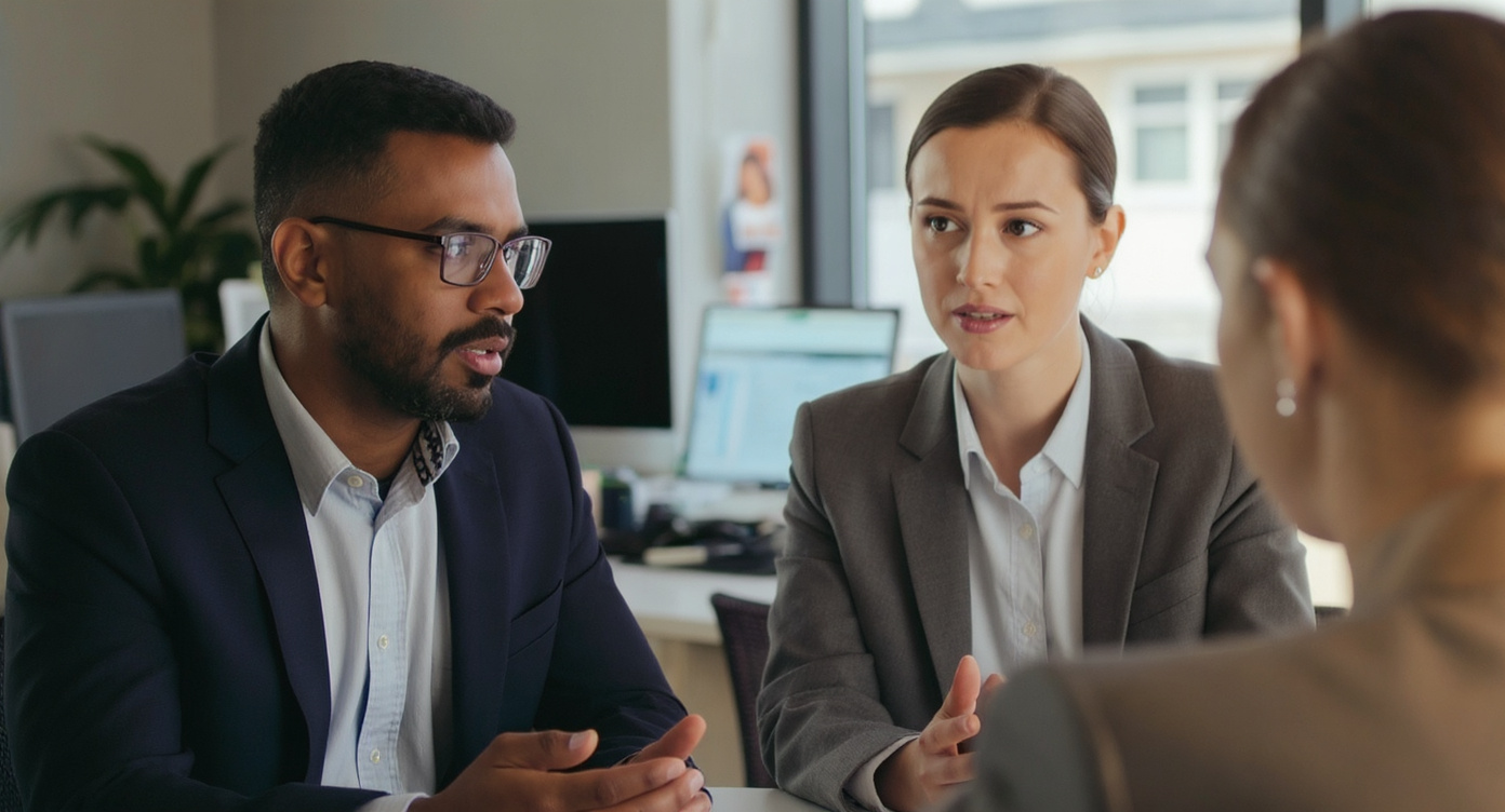 Professional confidently presenting their strengths in a job interview